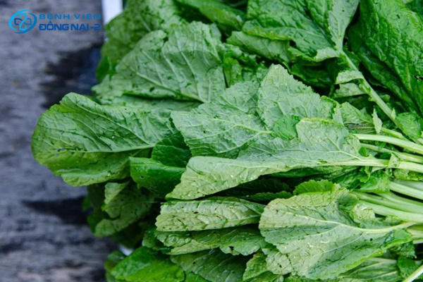 Rau cải xanh giàu chất xơ và vi chất giúp làm dịu dạ dày, hạn chế tăng tiết axit