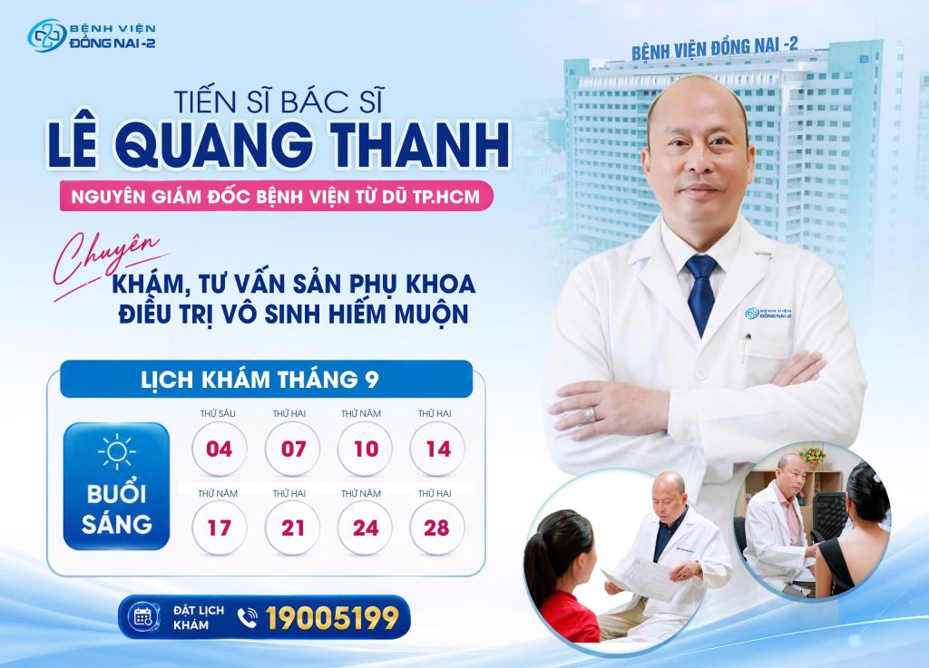 Lịch khám Tiến sĩ Bác sĩ Lê Quang Thanh tháng 9/2026