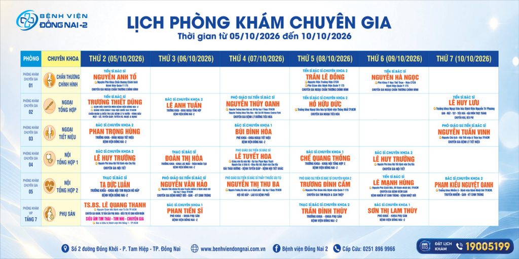 Lịch khám Khu Khám Chuyên gia